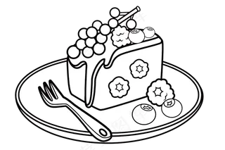 草莓蓝莓水果蛋糕eps,Ai矢量文件黑白线稿