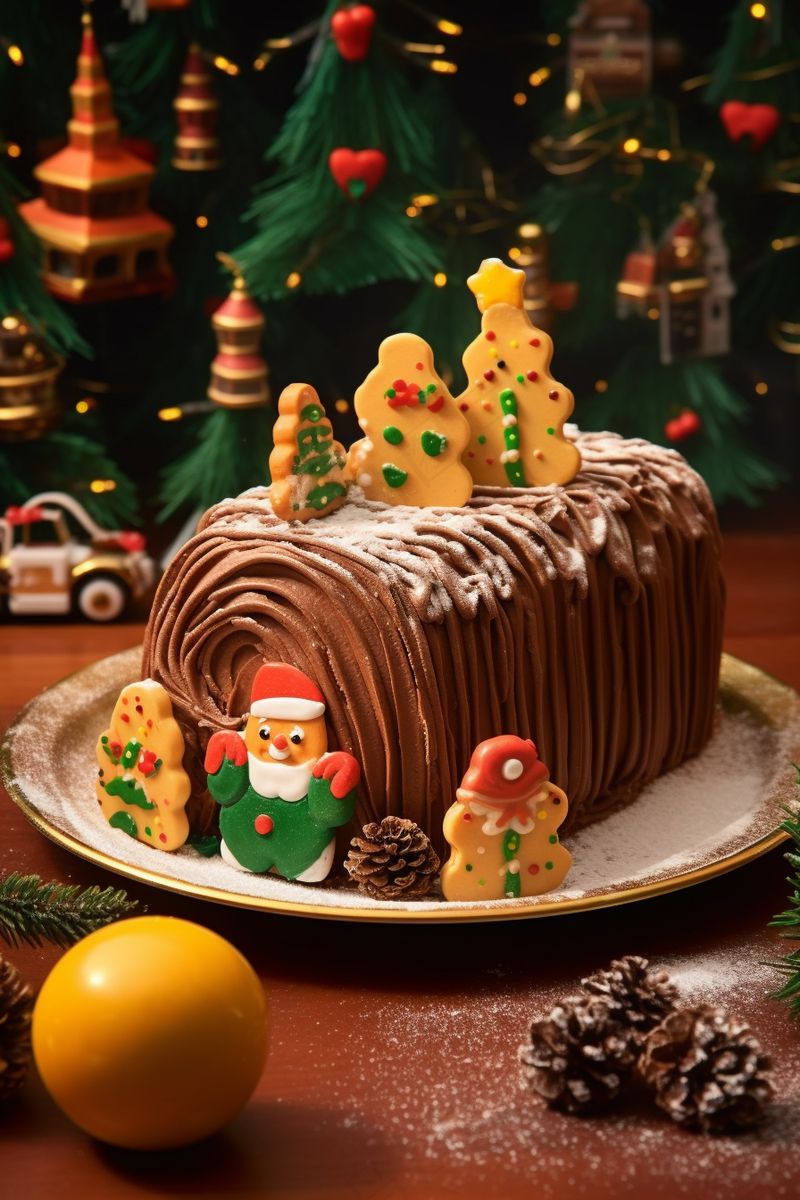 圣诞节日蛋糕巧克力圣诞树圣诞老人巧克力装饰节日甜点摄影图