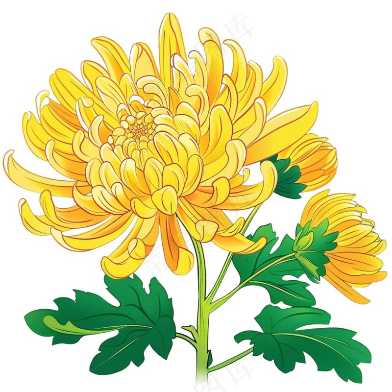 菊花黄菊盛开植物插画免抠(1024x1024)
