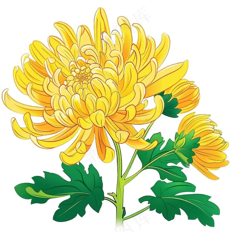 菊花黄菊盛开植物插画免抠(1024x1024)