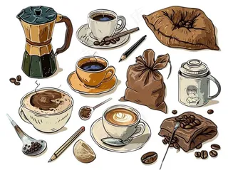 咖啡元素手绘卡通插画素材免抠