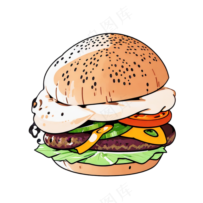 汉堡多层简约插画清新可爱食物