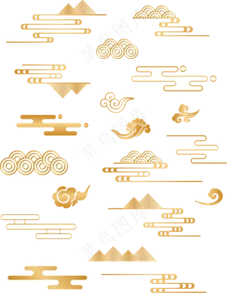 山水波浪祥云中式国风线条48免扣素材