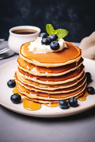 蜂蜜松饼塔美味糕点甜点摄影图