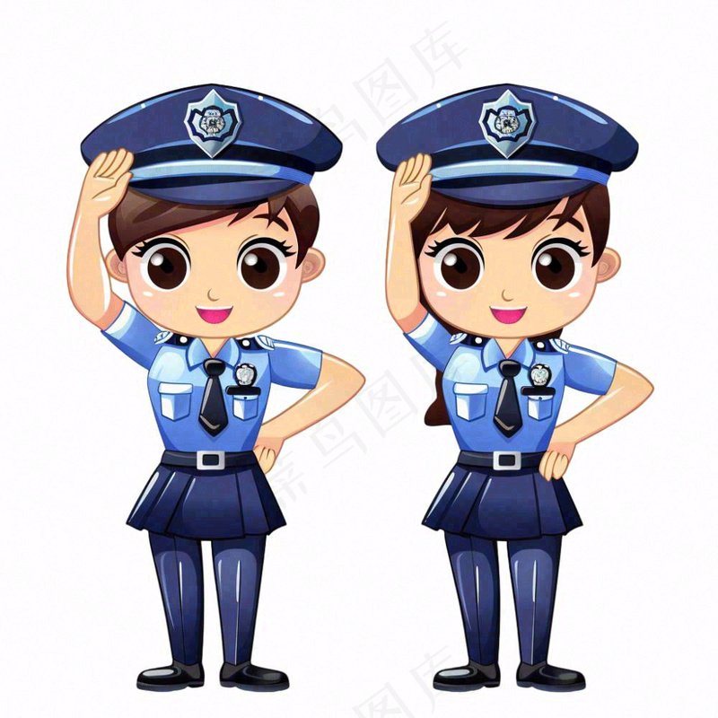 警察敬礼公职人员卡通人物插画免抠(1024x1024)