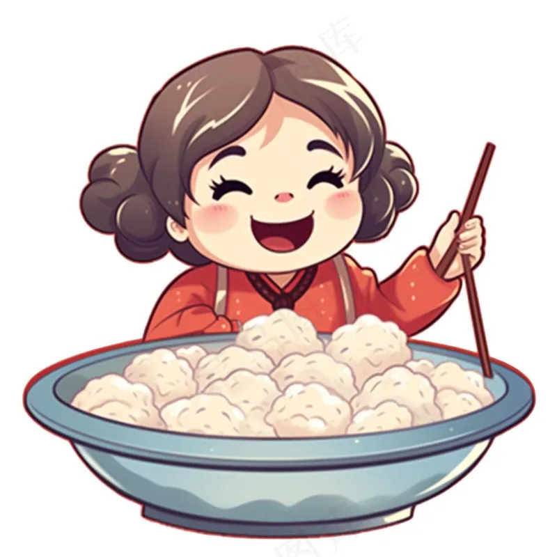 混沌饺子汤圆女孩可爱卡通插画免抠(1024x1024)