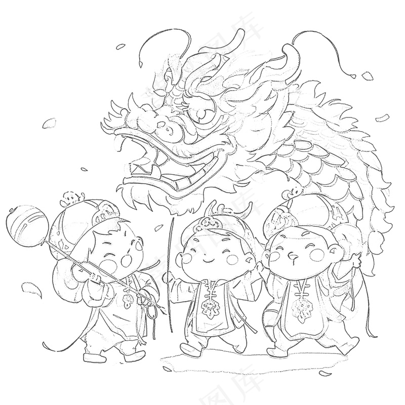 新年舞龙儿童画图片素材 (6)