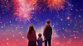 一家三口元旦跨年元旦烟花插画背景