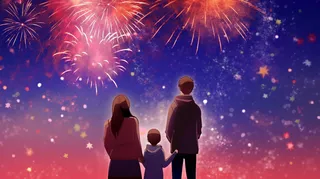 一家三口元旦跨年元旦烟花插画背景