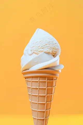 冰淇淋蛋筒夏日清凉橘黄色背景摄影图