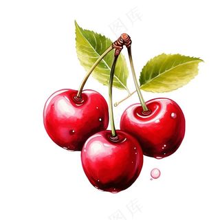 樱桃水果手绘插画插图元素免抠