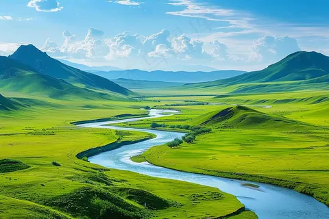 绿色湿地河流大自然风景摄影图