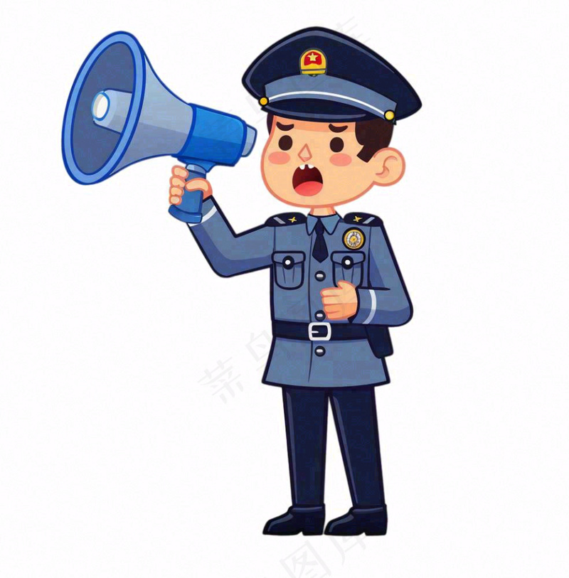 警察拿着喇叭宣传卡通人物插画免抠(1024x1040)