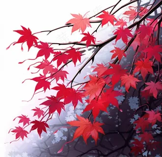 秋天红色枫叶树枝卡通插画背景