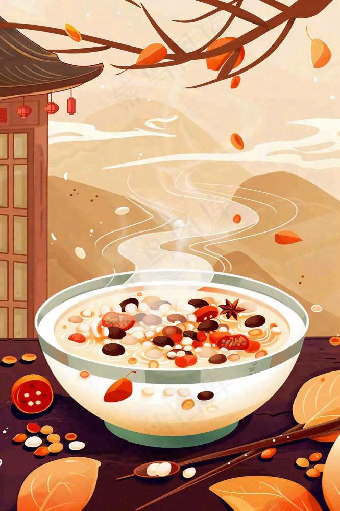 腊八粥春节习俗腊八节卡通插画背景(896x1344)