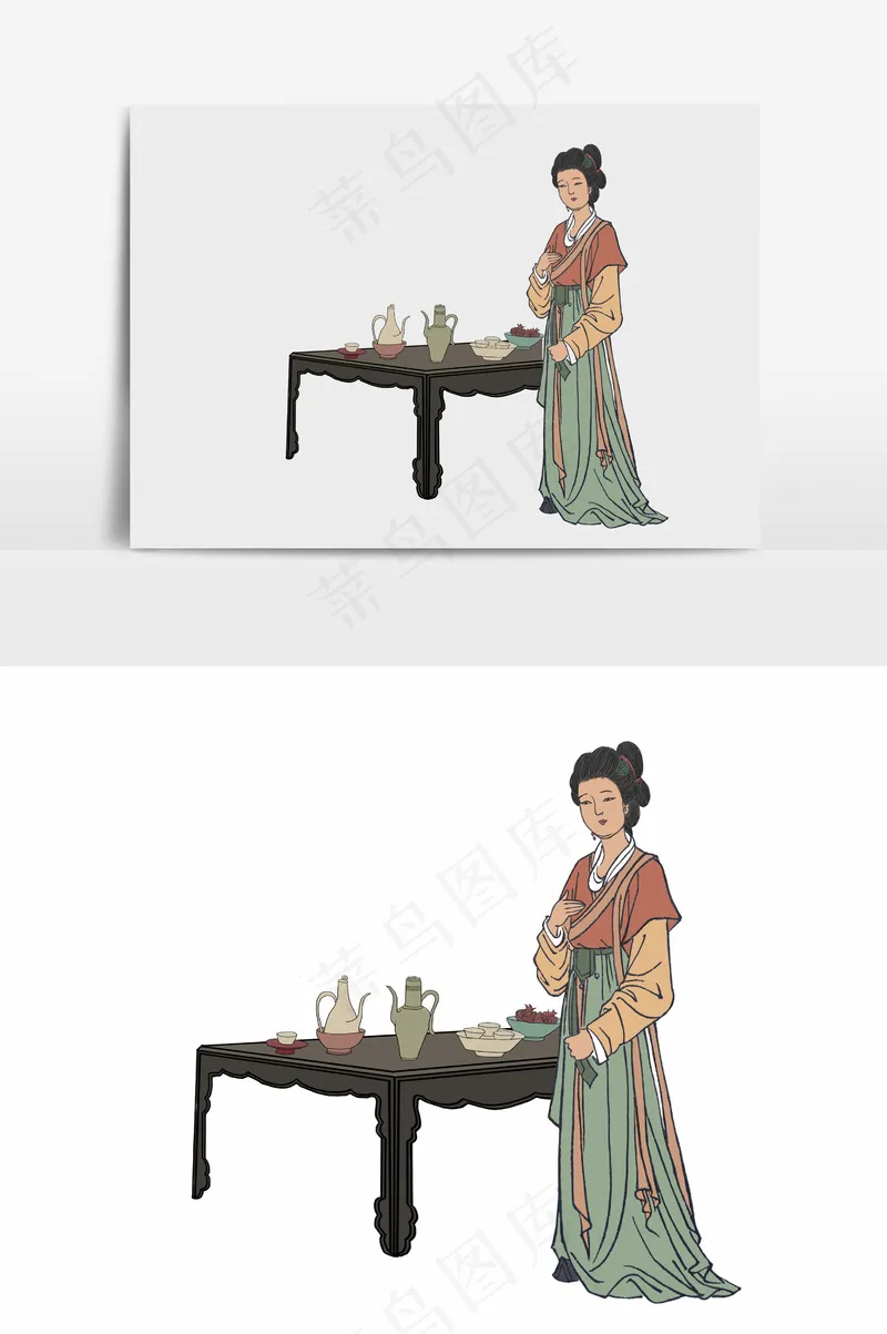 插画丨国风人物丨等待的人001丨PPT插图psd模版下载