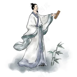 古风水墨中国古代历史人物屈原拿着竹简插画元素