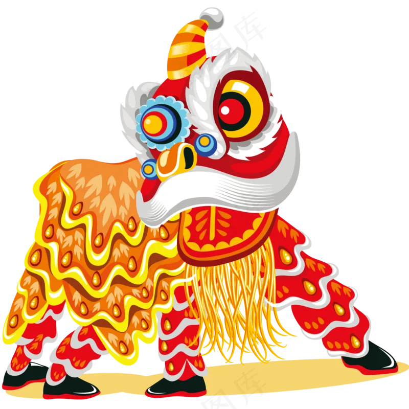 国风新年春节彩色舞狮舞龙装饰美化海报元素PNG免抠设计