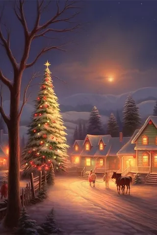 雪景夜晚小屋圣诞雪路背景