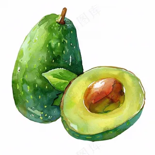 牛油果水果蔬菜水彩插画免抠