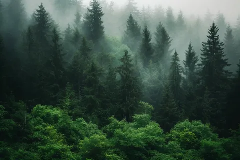 森林阴雨连绵雾气摄影图