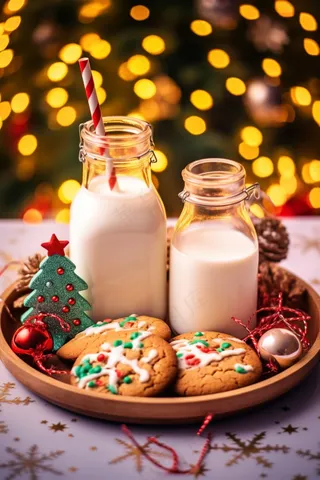圣诞节日牛奶饼干装饰摄影图