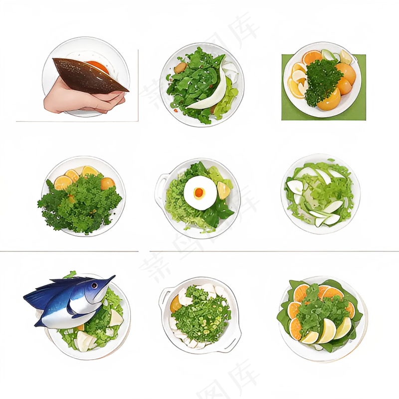 绿色手绘水果养生菜免抠素材85