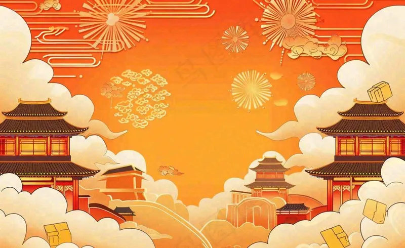 国潮风红色祖国欢庆国庆新年插画背景(1408x864)
