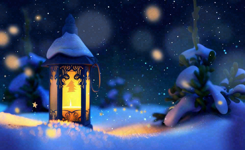 冬天夜晚雪地里的灯笼灯盏雪花温暖寒露立冬大雪插画背景