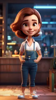 3D卡通人物售货员女性等距视图C4D4