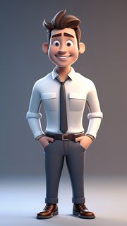 3D卡通人物公司职员男士白衬衫3