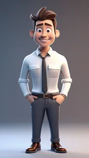 3D卡通人物公司职员男士白衬衫3