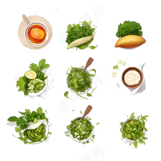 绿色手绘水果养生菜免抠素材116