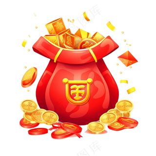 大吉卡通新年福袋金元宝简约福袋金子金币国潮新年元素免抠