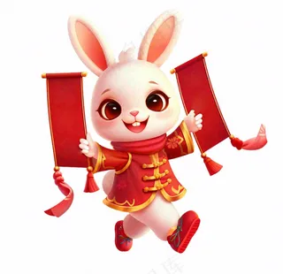 白兔兔年吉祥新年十二生肖红色喜庆卡通插画免抠
