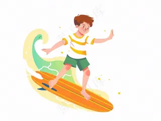 冲浪少年运动卡通人物插画免抠