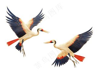 仙鹤祥云古风国潮插画免抠