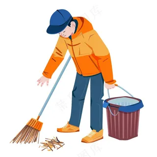 环卫工人清洁劳动人物插画免抠