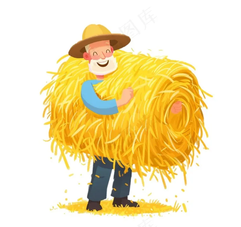 农民劳动人民抱着稻穗丰收人物插画免抠(1088x1024)