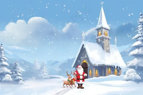 清新蓝色温馨圣诞老人背景