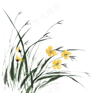 兰花水墨画中国风彩绘插画免抠