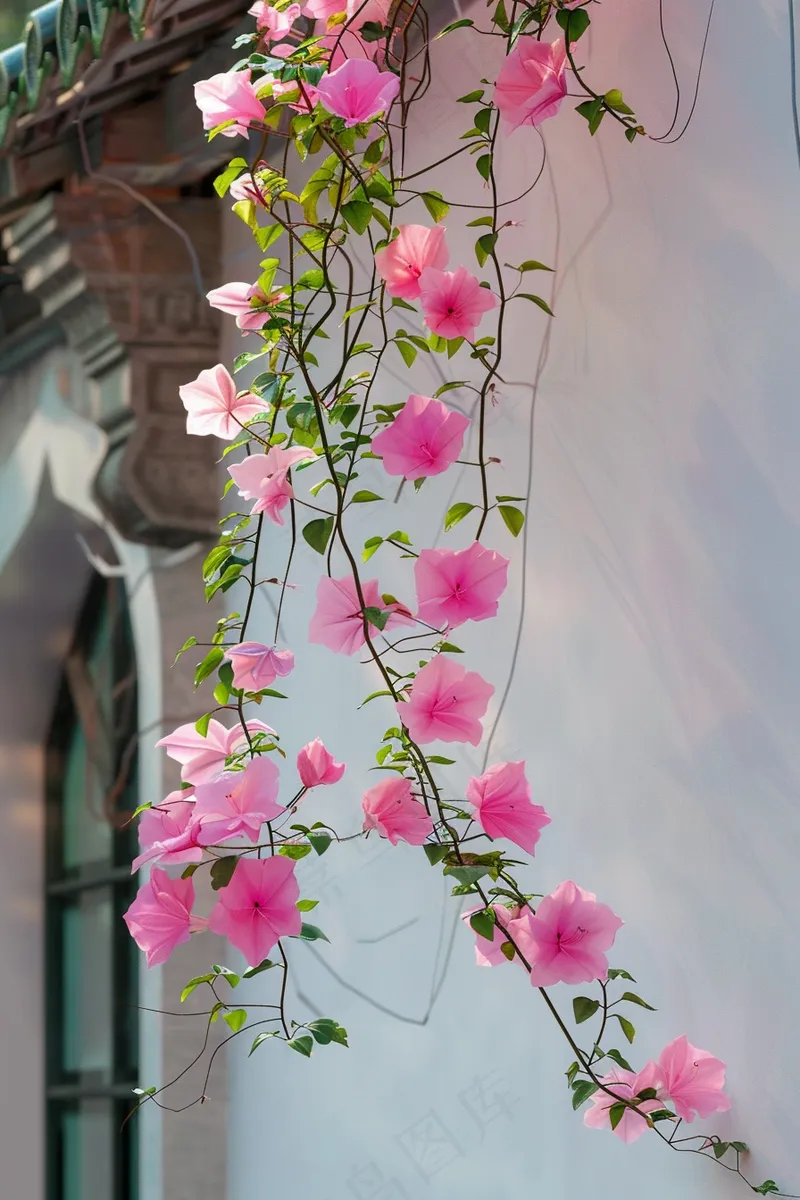 爬墙花藤粉色花朵藤蔓摄影图(2688x4032)
