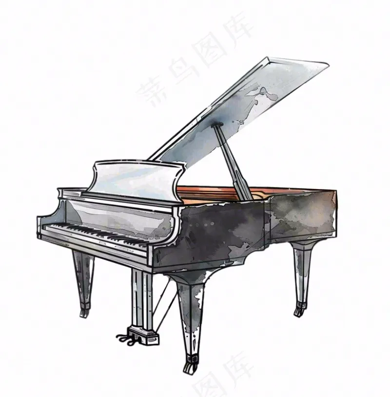 钢琴乐器音乐水彩画插画免抠(1024x1040)