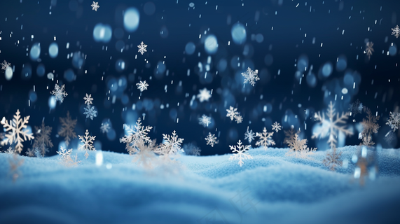 冬日白雪银色雪花灯光摄影图