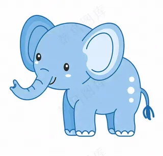蓝色大象动物卡通插画免抠