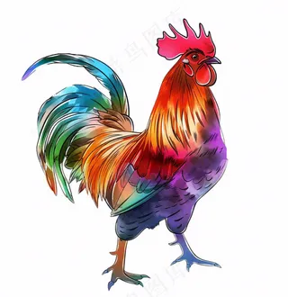 大公鸡彩色卡通插画免抠