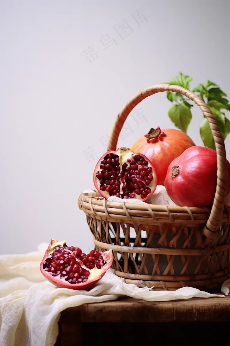 红石榴竹篮框水果摄影图(2688x4032)