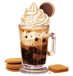 巧克力珍珠奶茶奶盖奶油饼干卡通插画免抠
