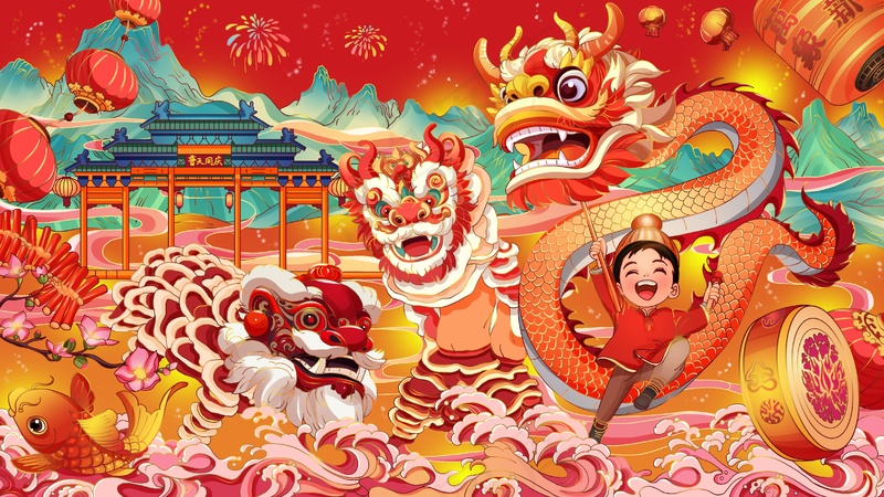 新年舞龙儿童画图片素材 (67)