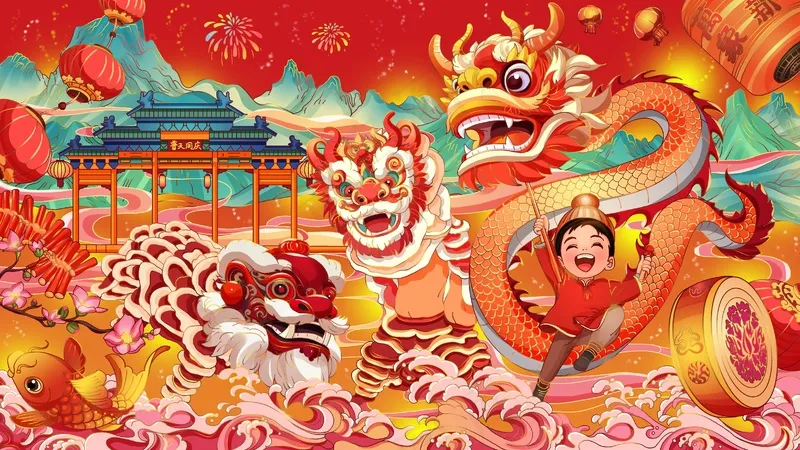 新年舞龙儿童画图片素材 (67)